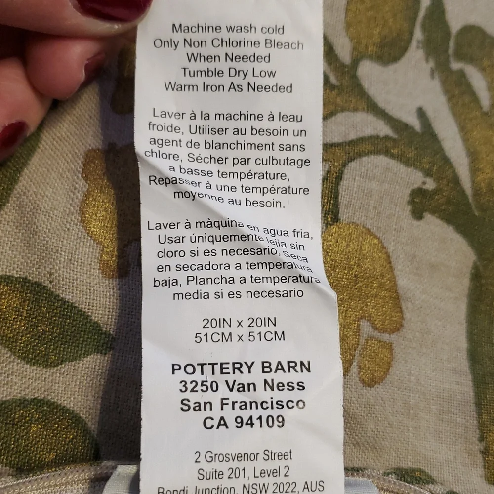 Pottery Barn Linen/Cotton Botanical Gold and Green Accent Sham.